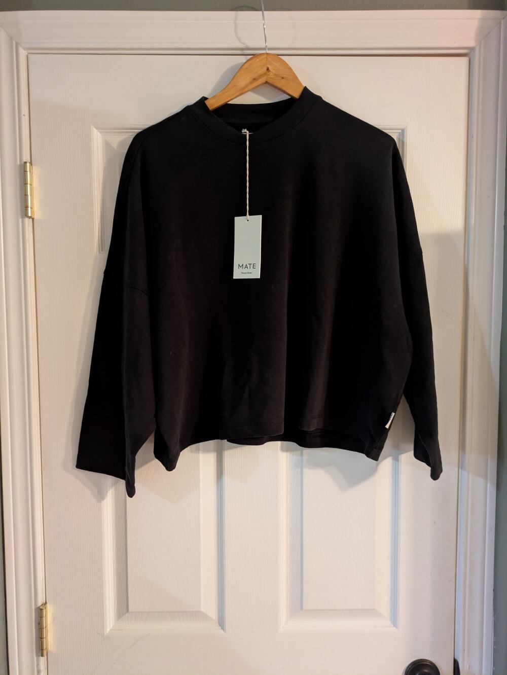 MATE The Label Organic Terry Oversized Crew Neck Sweatshirt Black NWT XS
